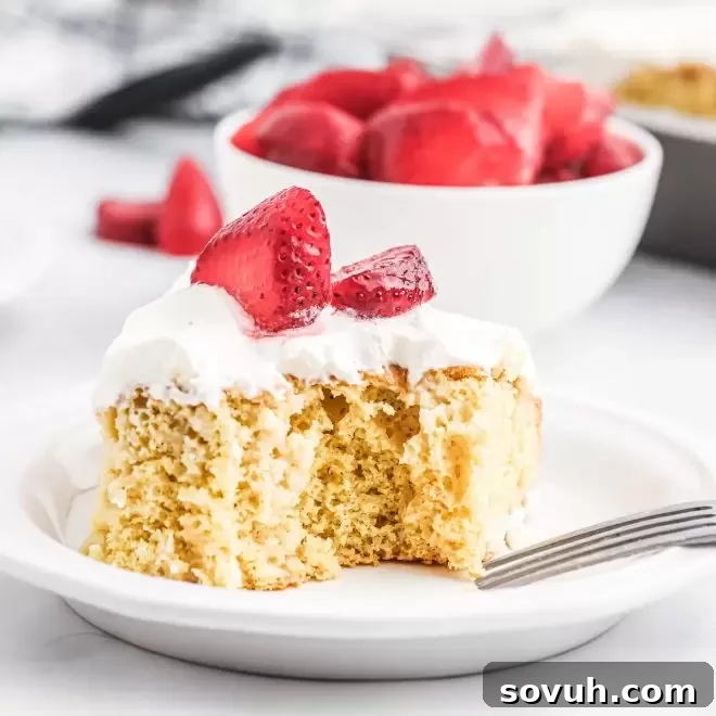 Tres Leches Cake on a plate with a fork