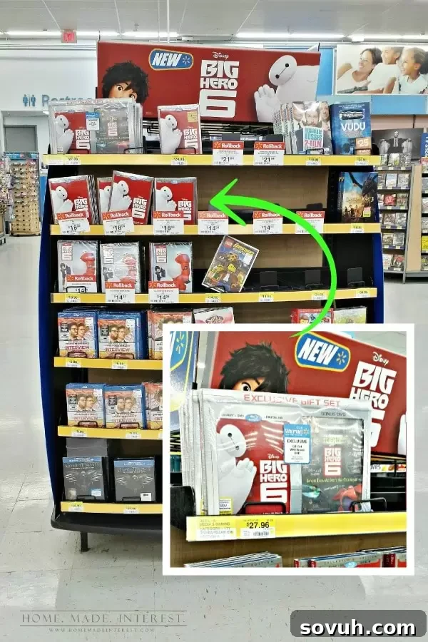 Families eagerly picked up the Big Hero 6 DVD at Walmart, showcasing its immense popularity for home entertainment and themed parties.