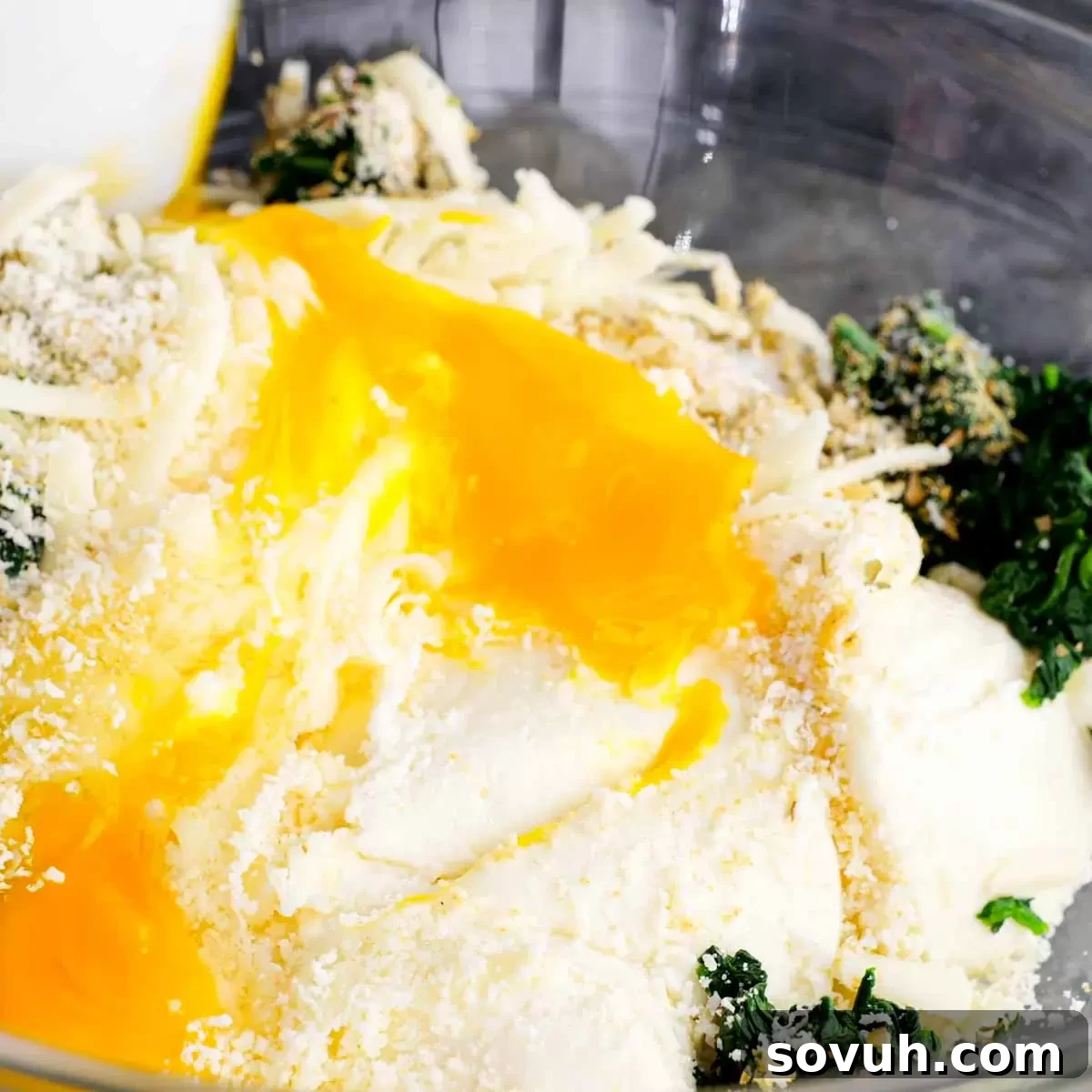 spinach and ricotta mixture in bowl for Stuffed Shells