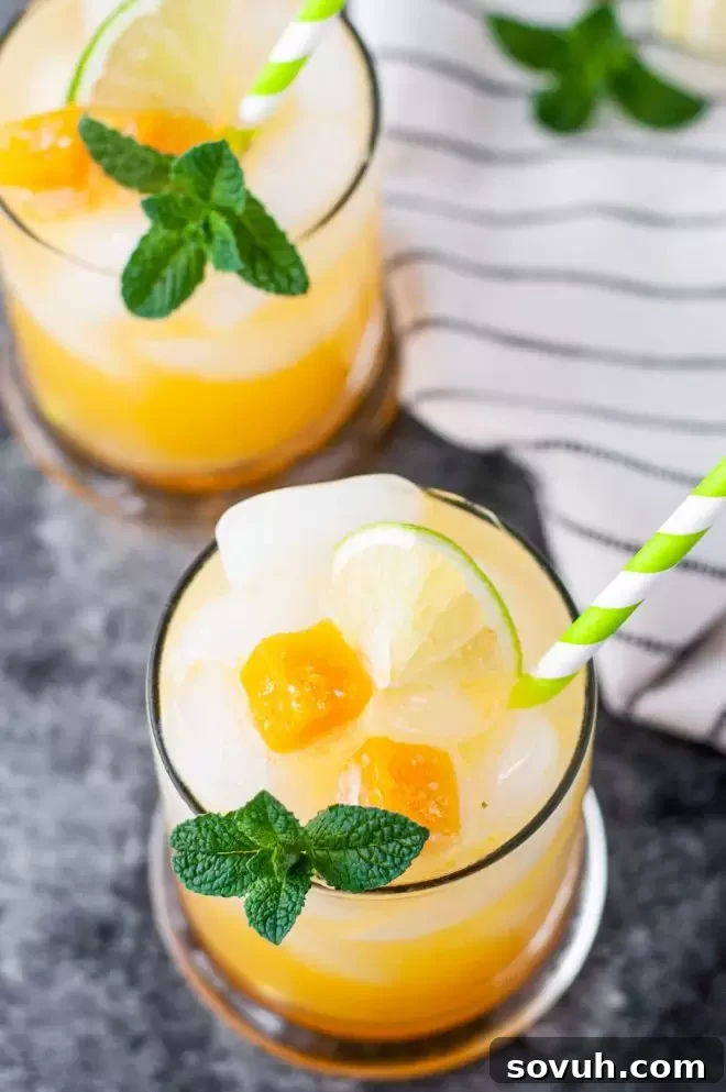 A refreshing Passion Fruit Mojito, perfectly chilled and garnished for a delightful tropical experience.