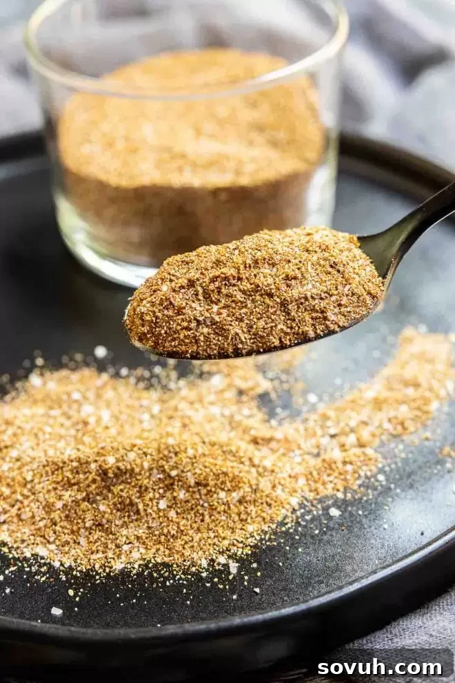 A spoon full of freshly made Homemade Fajita Seasoning mix