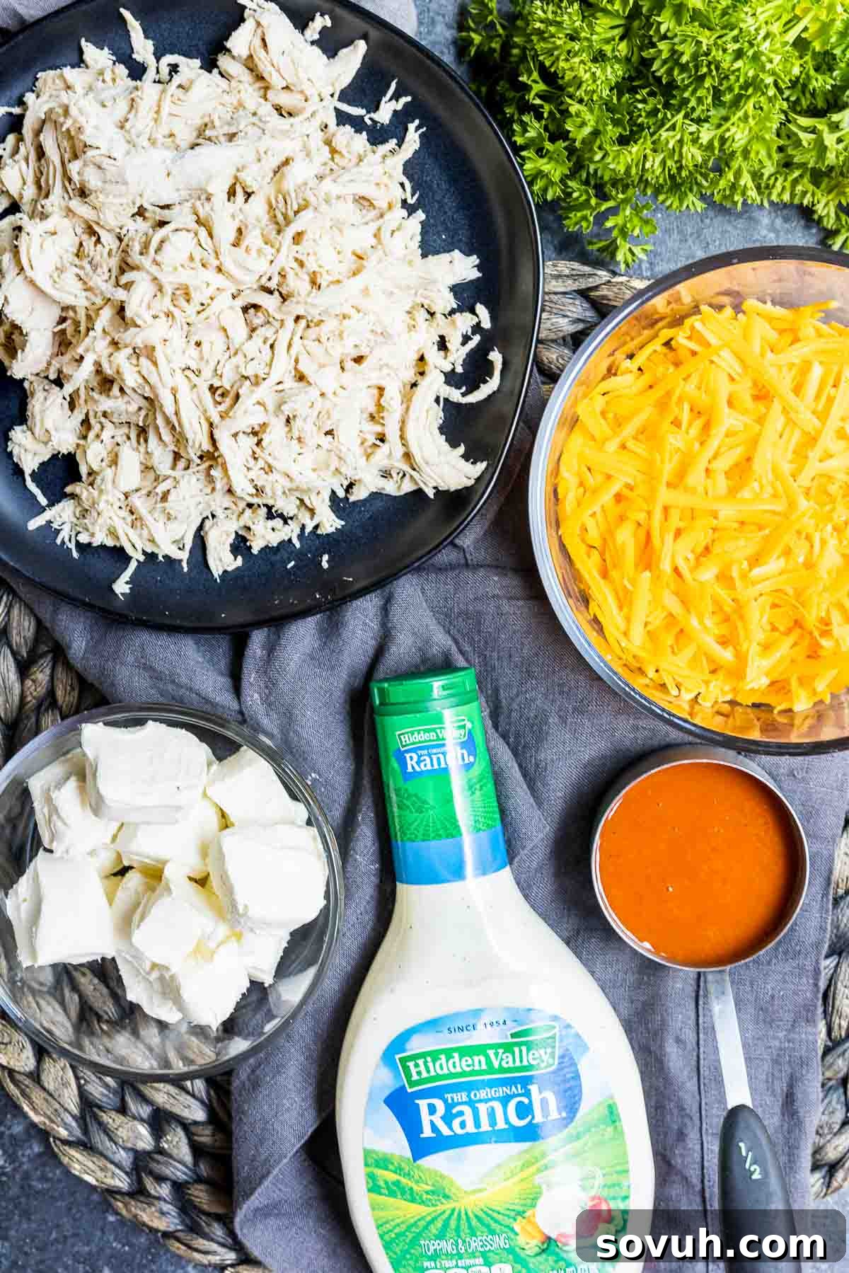 ingredients for Instant Pot Buffalo Chicken Dip