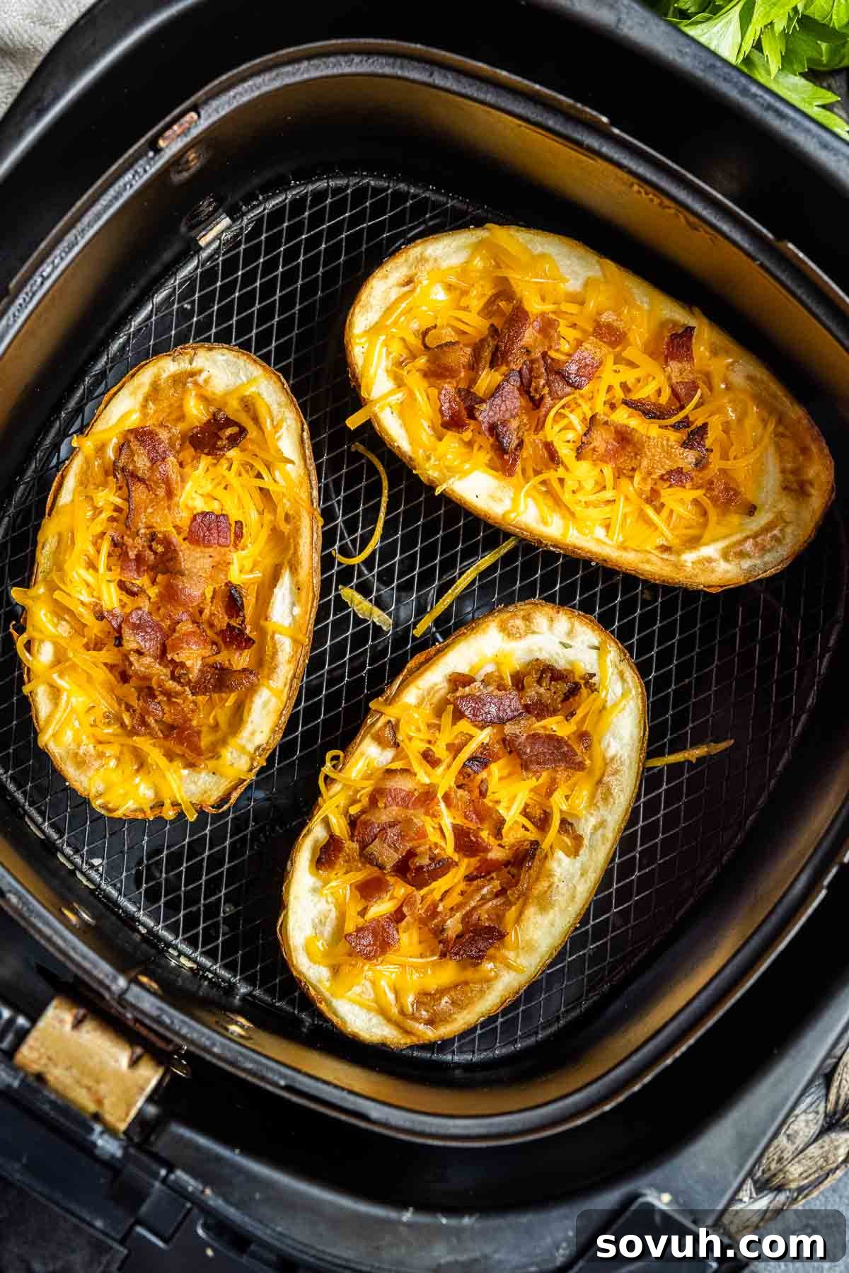 Air Fryer Potato Skins in air fryer basket