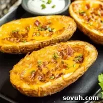 Air Fryer Potato Skins on a black plate