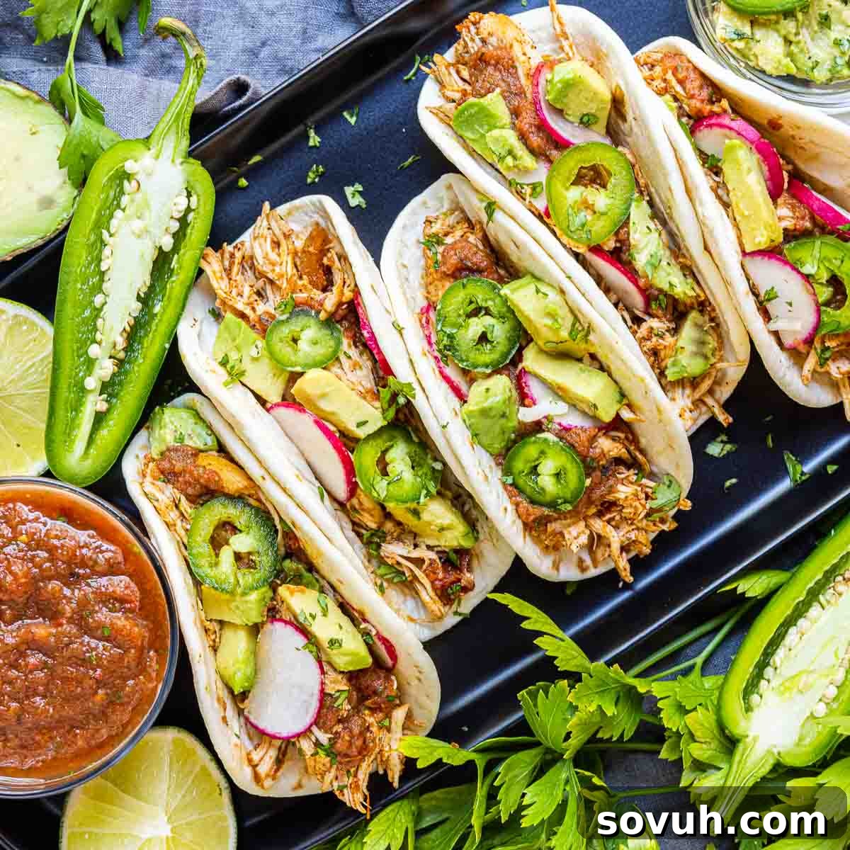 Instant Pot Chicken Tacos on platter