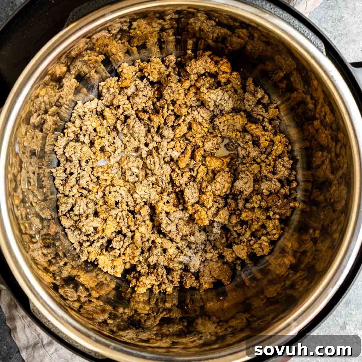 Effortless Instant Pot Spaghetti 4 Sauteing ground beef and Italian sausage in an Instant Pot