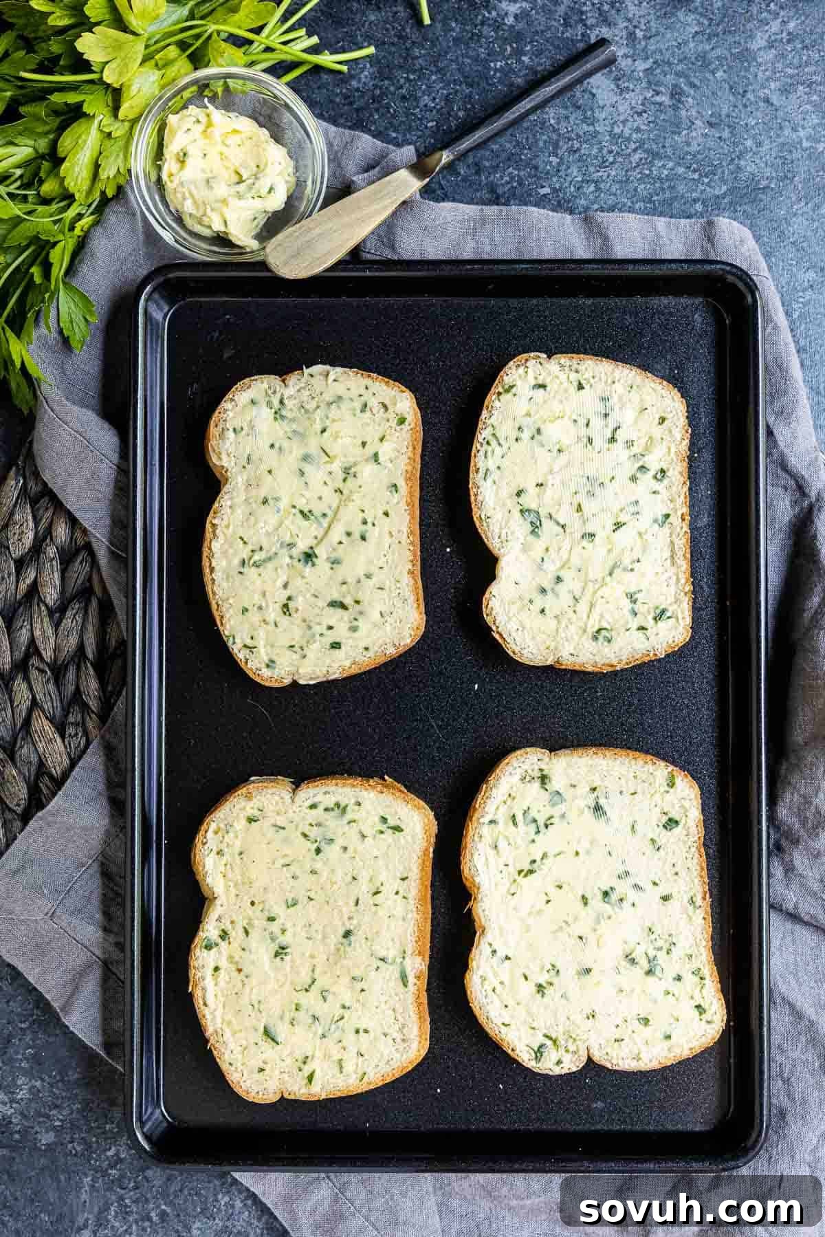 buttered Texas Toast on sheet pan