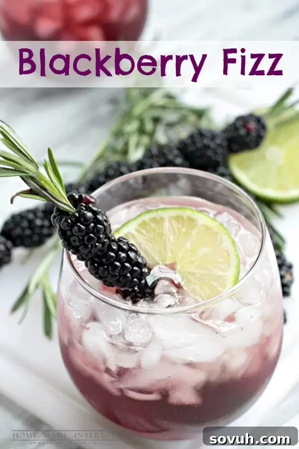 Refreshing Blackberry Fizz cocktail with fresh blackberries and a rosemary garnish, perfect for spring parties.