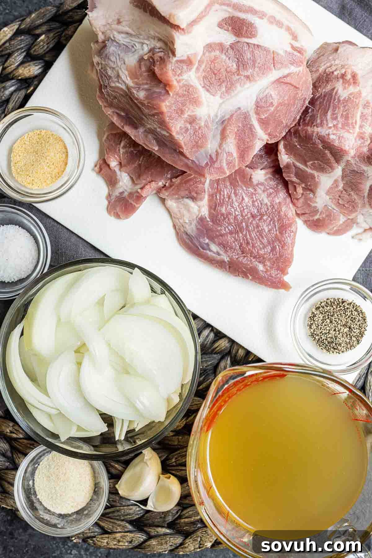Ingredients laid out for Instant Pot Pork Roast recipe preparation