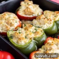 dish with Keto Chicken Alfredo Stuffed Peppers