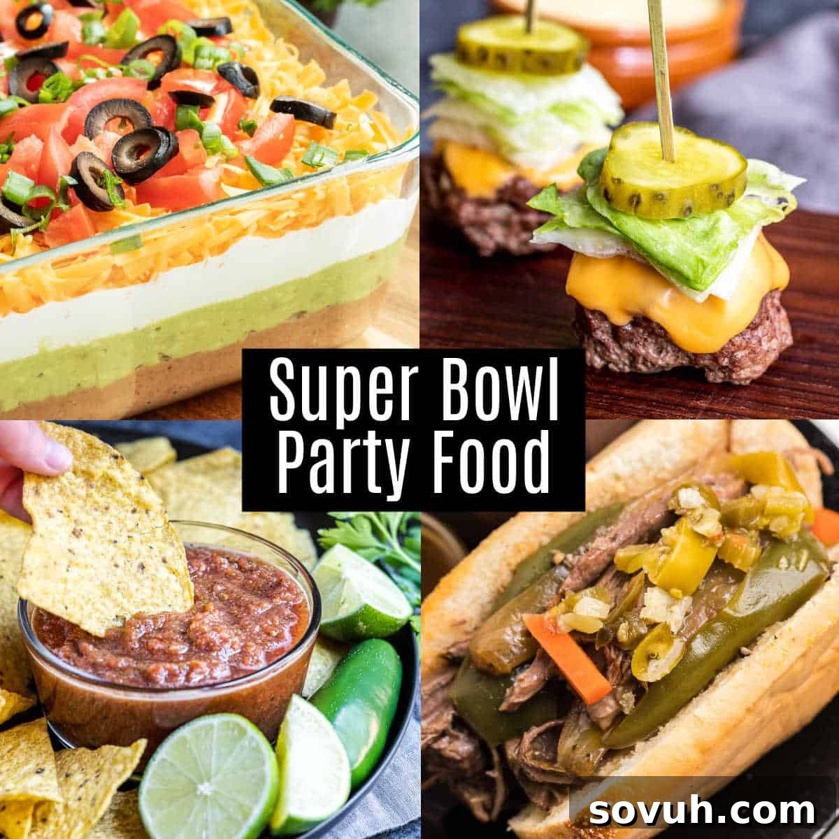 Collage of Super Bowl Party Food Ideas with title text