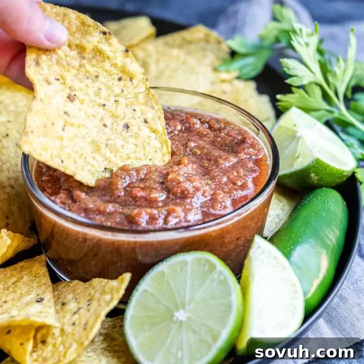 Restaurant Style Salsa in bowl dipping chip