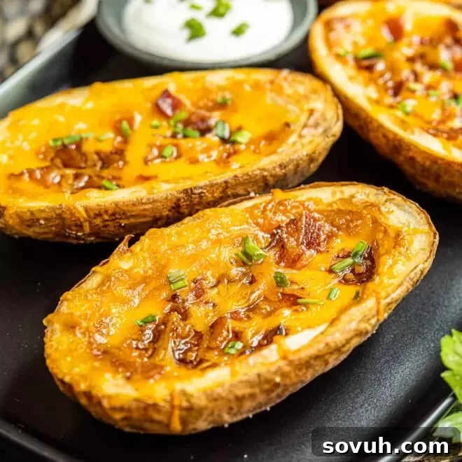 Air Fryer Potato Skins on a black plate