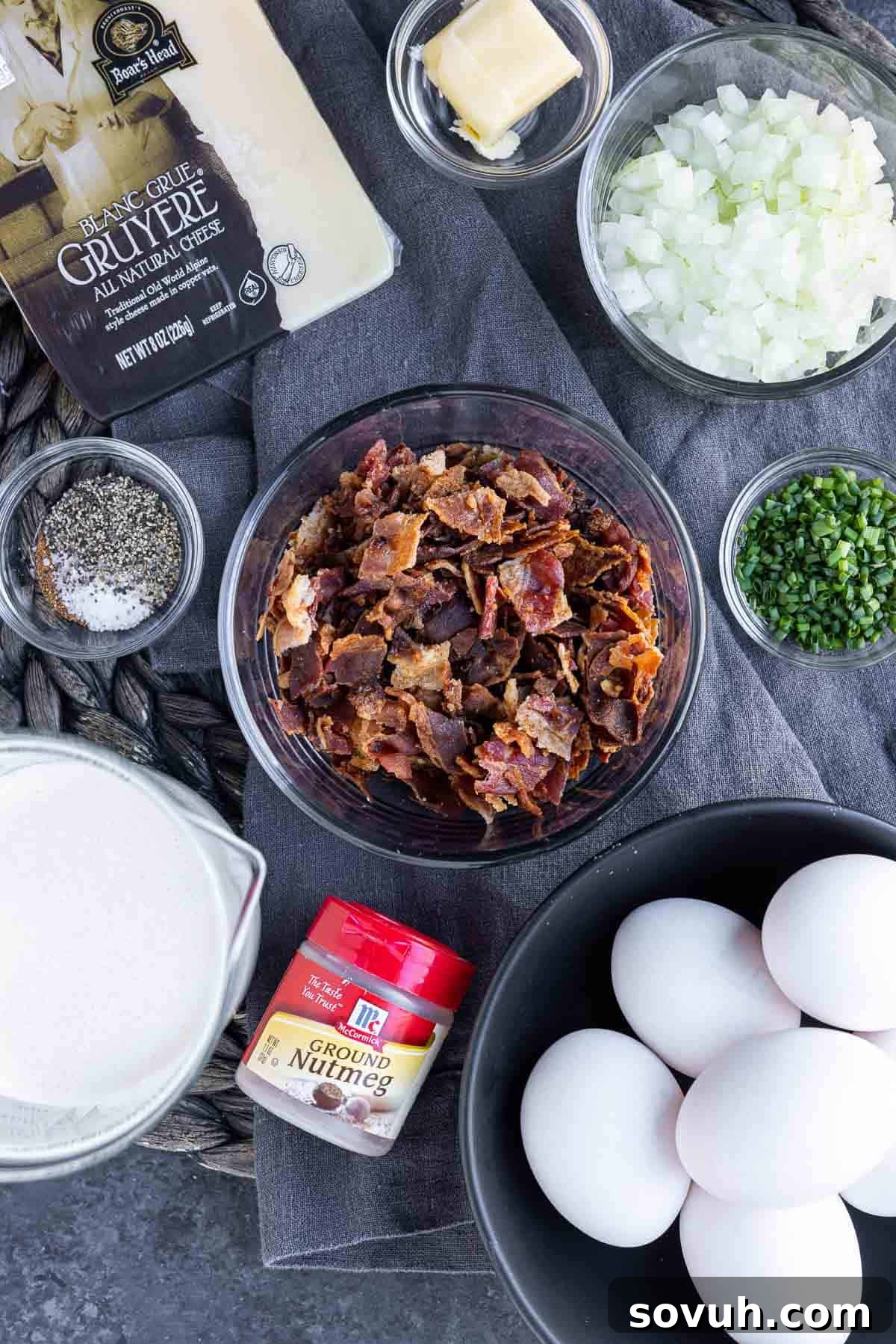 ingredients for crustless quiche Lorraine