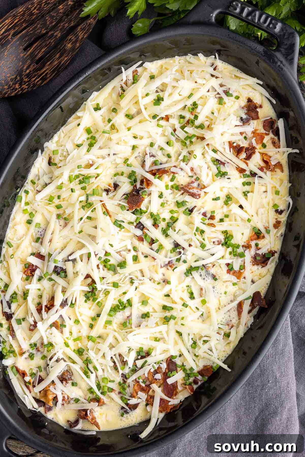 crustless quiche Lorraine before baking