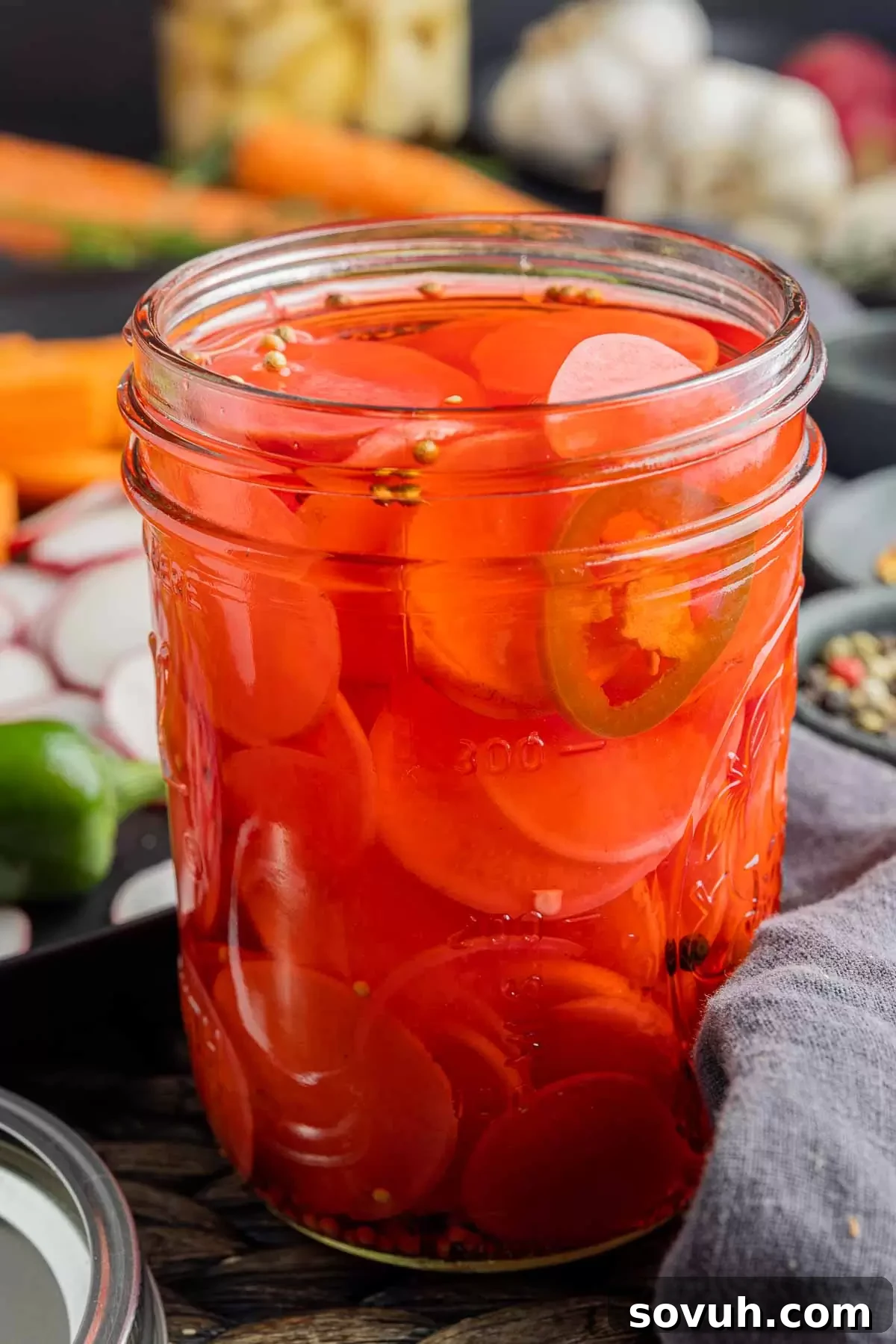jar filled with Pickled Radishes