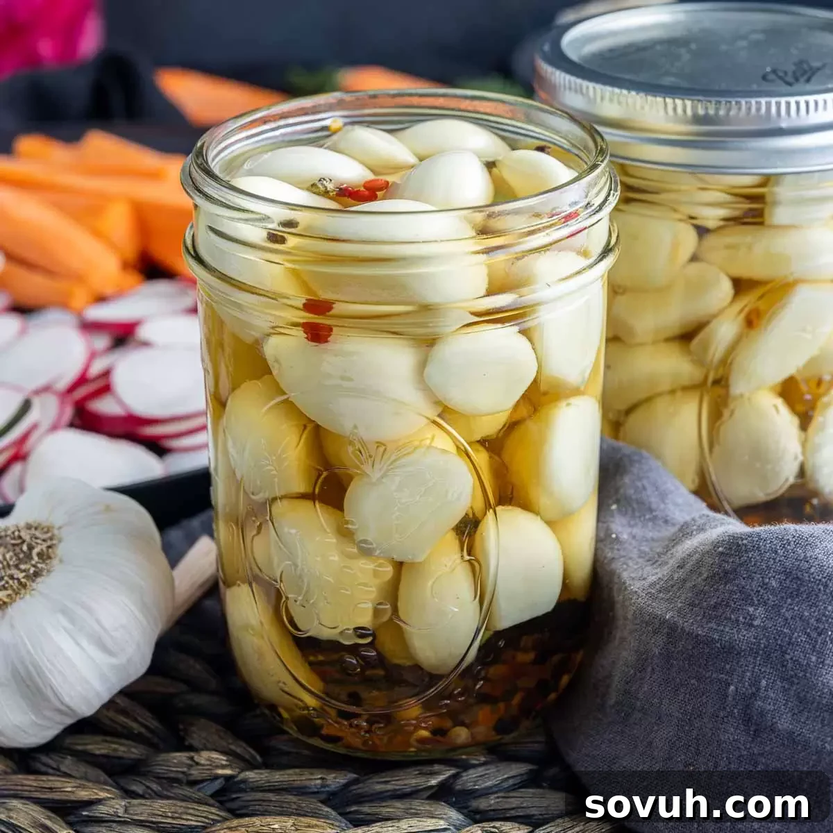 Pickled Garlic in a mason jar