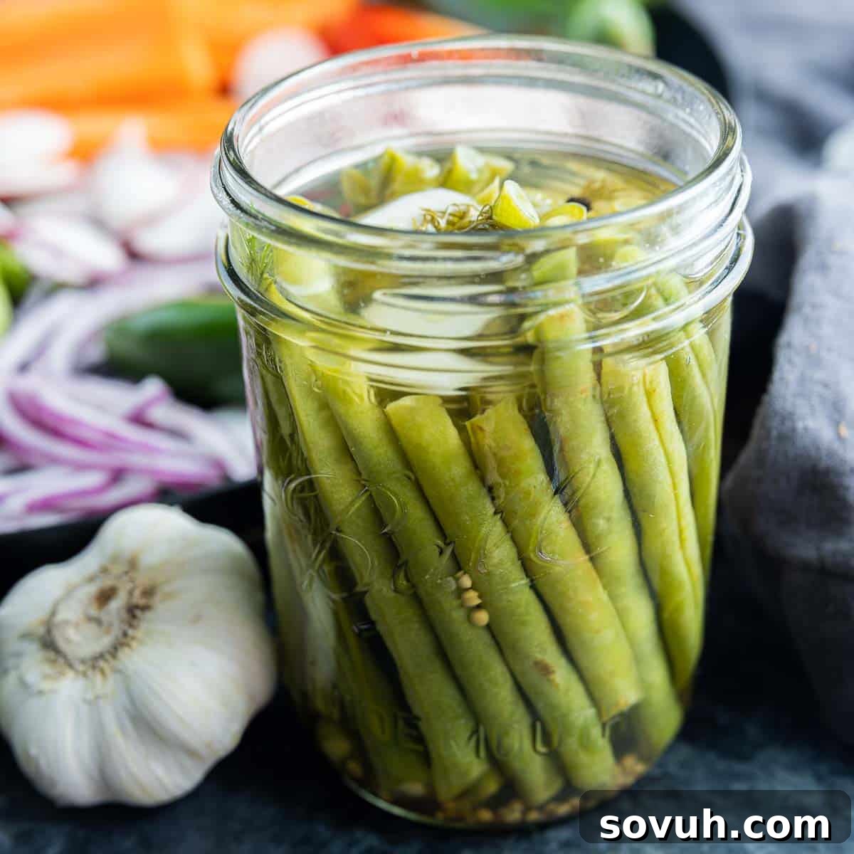 mason jar of pickled green beans