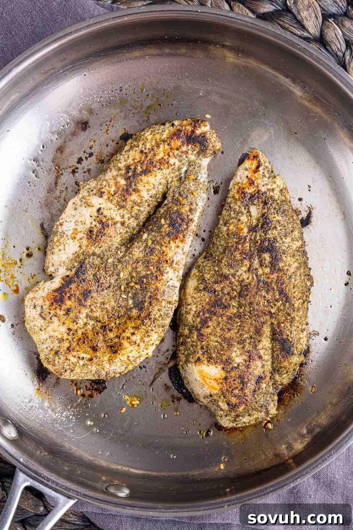 cooking Za’atar Chicken in a skillet