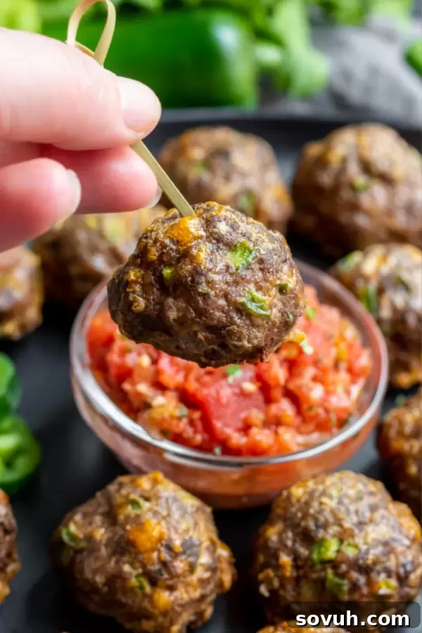Easy Mexican Meatballs, a perfect low-carb Cinco de Mayo appetizer, made with simple ingredients.