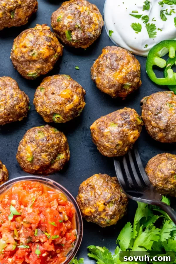 Mexican Meatballs, easy low-carb keto appetizer for Cinco de Mayo or any party.