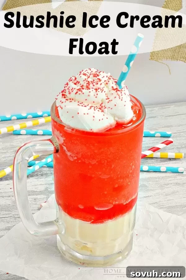 Refreshing Kool-Aid Slushie Ice Cream Float with vibrant tropical punch, creamy vanilla ice cream, and whipped cream topping, perfect for summer fun.