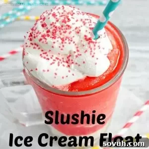 A vibrant, close-up shot of a Kool-Aid Slushie Ice Cream Float, showcasing its appetizing appearance and ready to be enjoyed on a hot summer day.