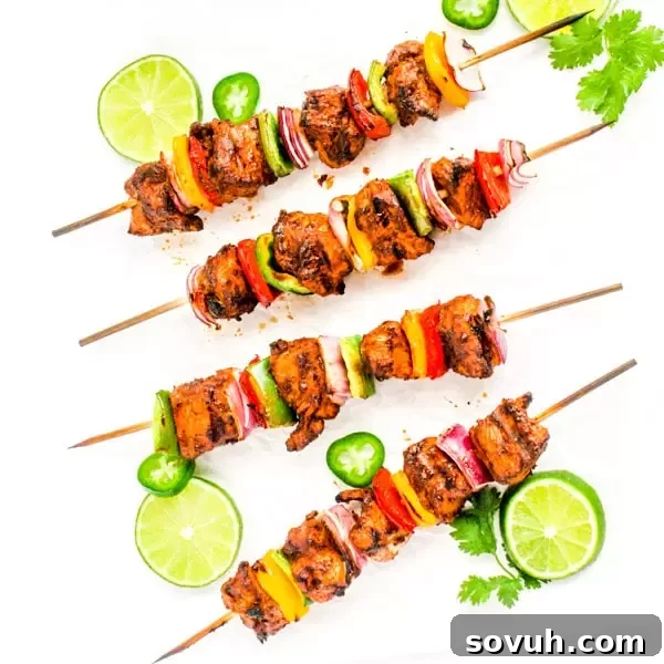 Grilled Chicken Fajita Skewers with lime slices
