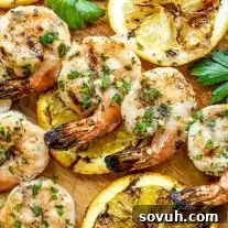 Quick and easy Citrus Marinated Grilled Shrimp on a plate, ready to be enjoyed.