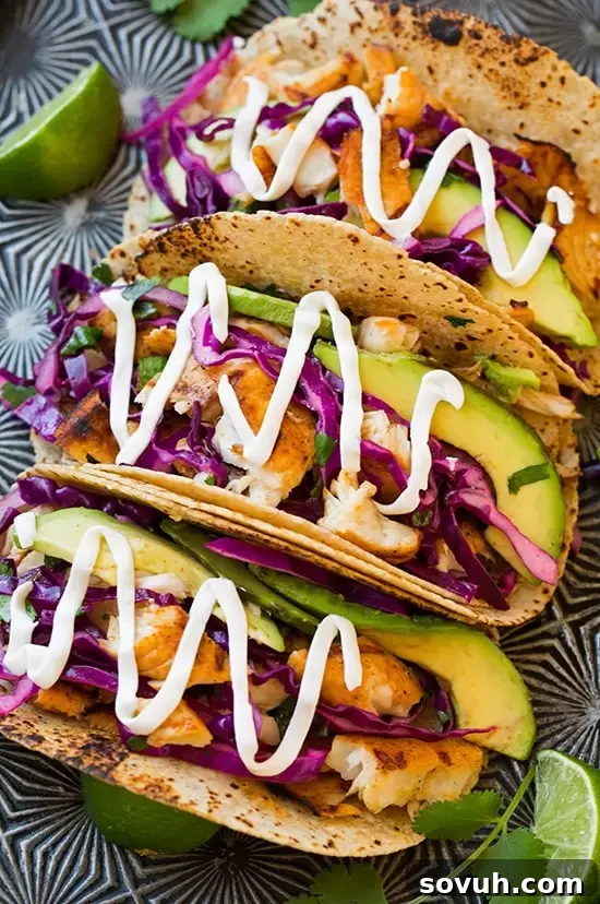 Delicious Grilled Fish Tacos with fresh lime cabbage slaw.