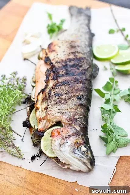 Freshly Grilled Whole Trout, a healthy and delicious seafood option.