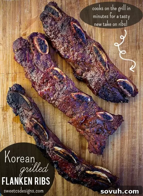 Flavorful Korean Grilled Flanken Ribs, marinated and perfectly charred.