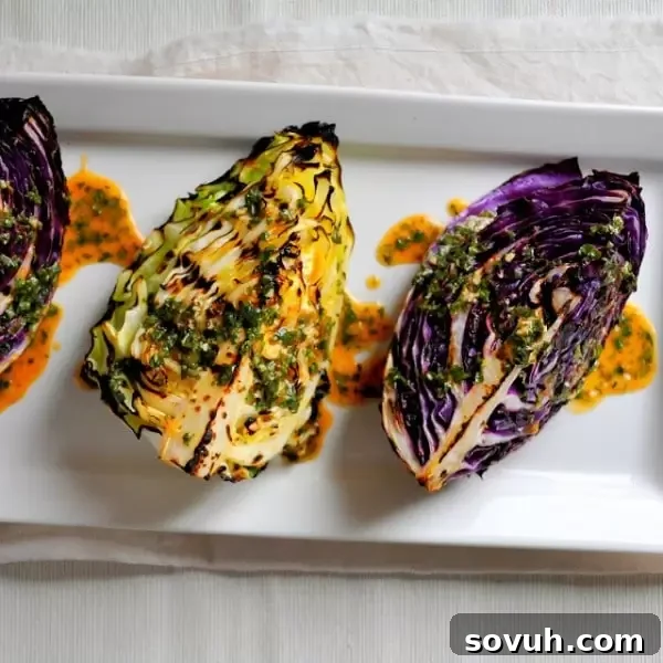 Healthy Grilled Cabbage Wedges with a spicy lime dressing.