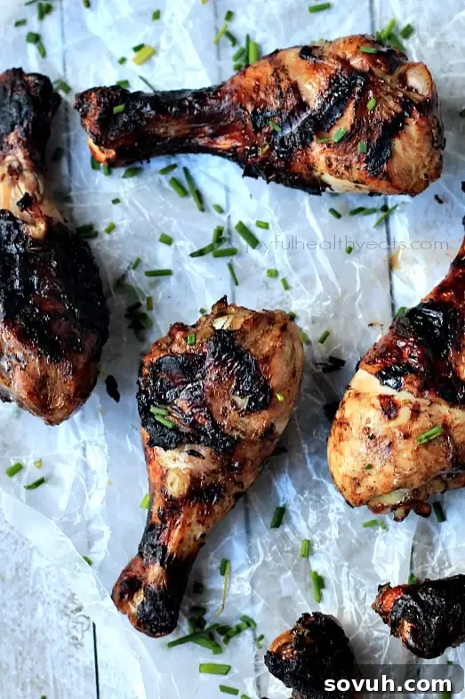 Tender Balsamic Glazed Grilled Chicken Legs, a delicious Paleo and Gluten-Free option.