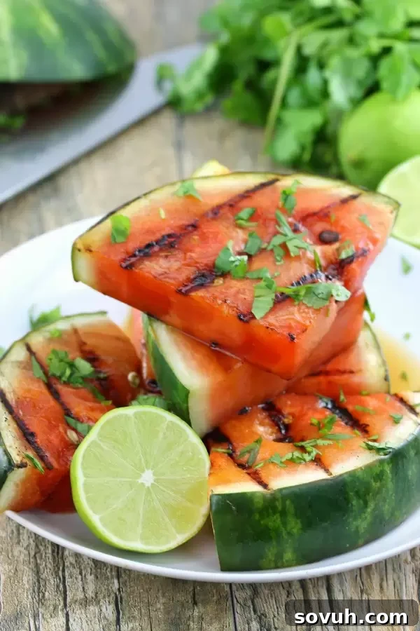 Refreshing Cilantro-Lime Grilled Watermelon slices, a unique summer BBQ side.