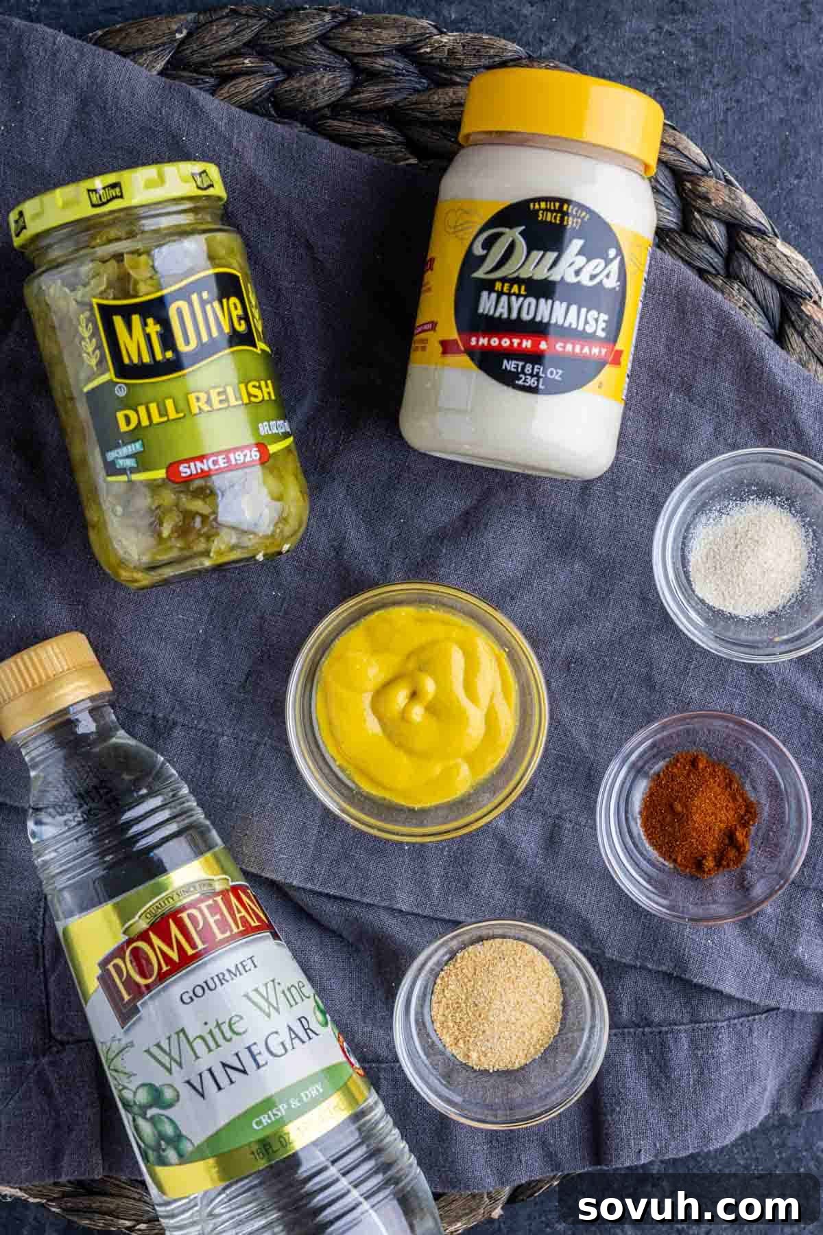 Ingredients laid out for Keto Big Mac Sauce preparation