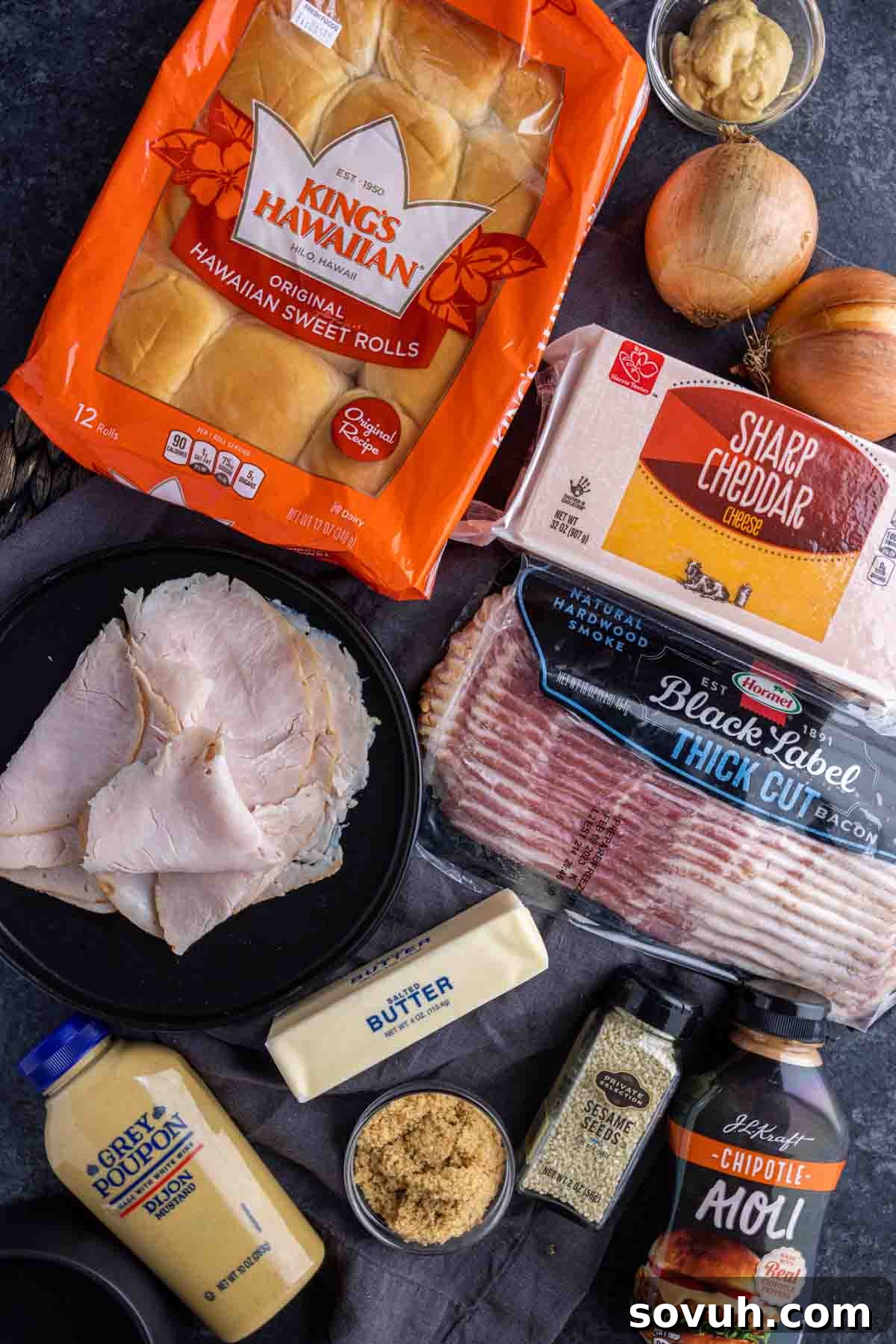 Ingredients for making delicious Turkey Sliders, laid out on a table.