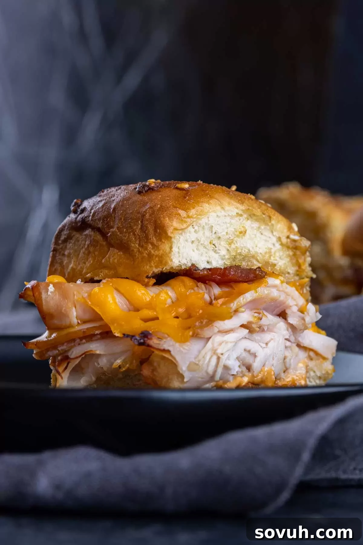 Plate of two delicious Turkey Sliders, ready to eat.