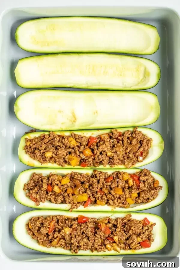 Detailed steps on how to prepare Taco Zucchini Boats