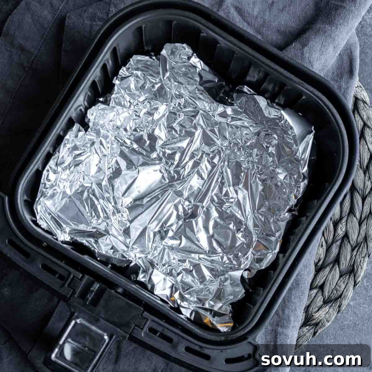 Air Fryer Nachos lined with foil