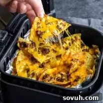 pulling Air Fryer Nachos out of the air fryer