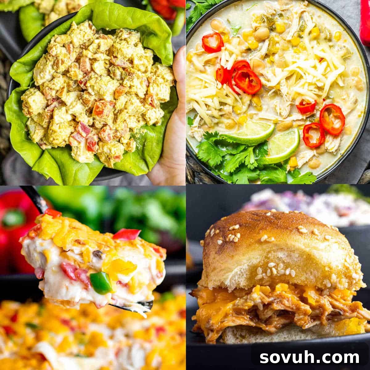 collage of recipes that use frozen boiled chicken.