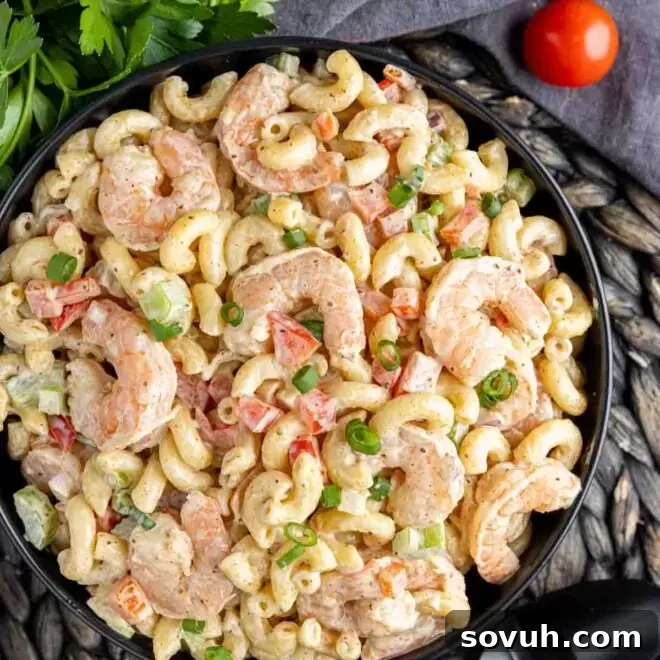 Shrimp Pasta Salad in a bowl