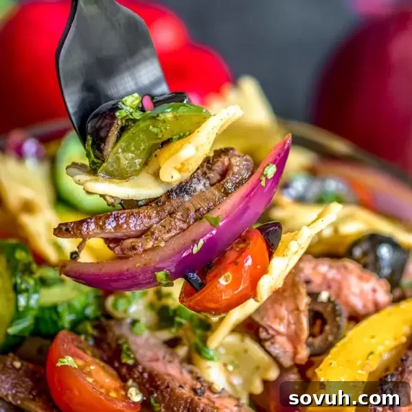easy potluck Steak Fajita Pasta Salad