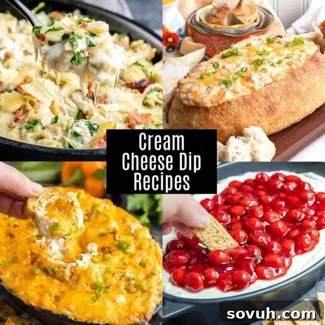 Assortment of different Cream Cheese Dip Recipes with title card