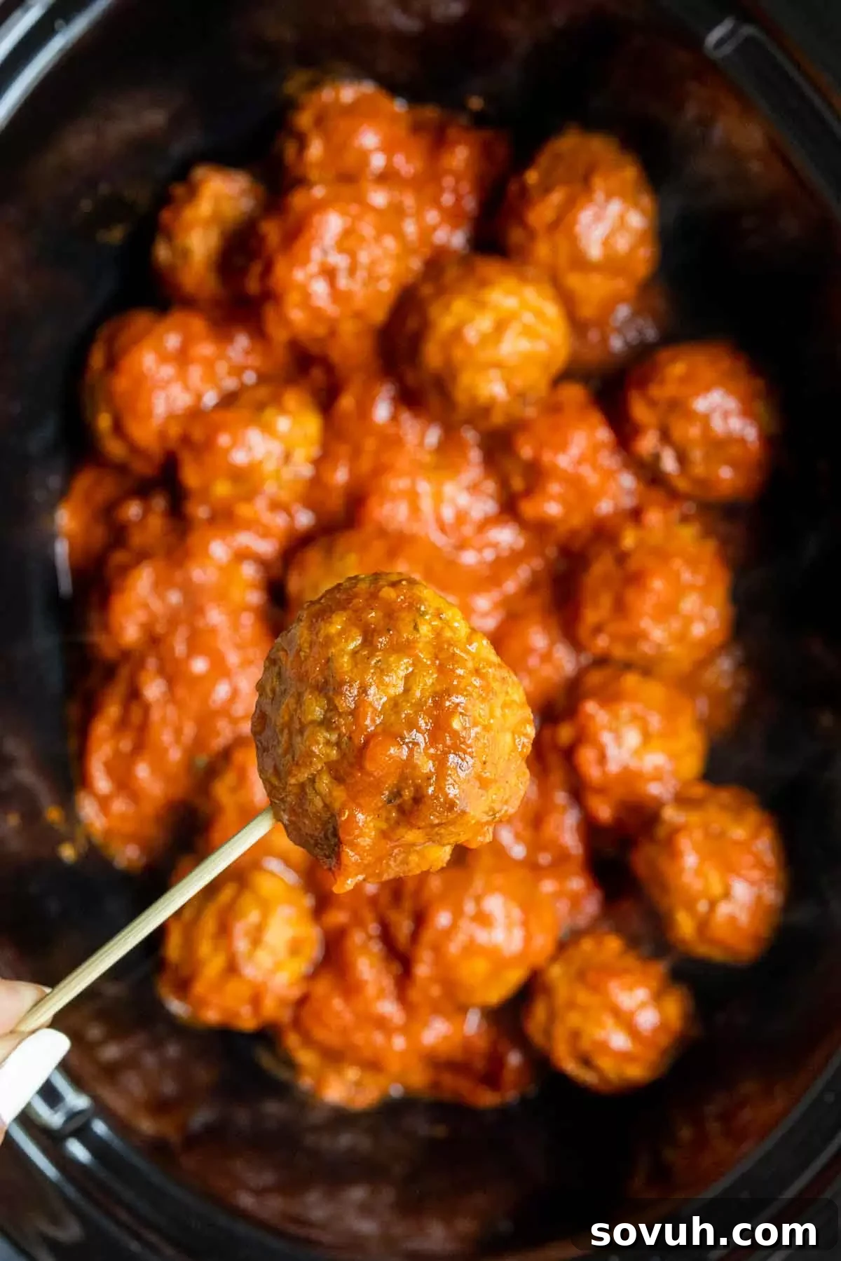 Frozen Meatballs in the Crock Pot on a toothpick