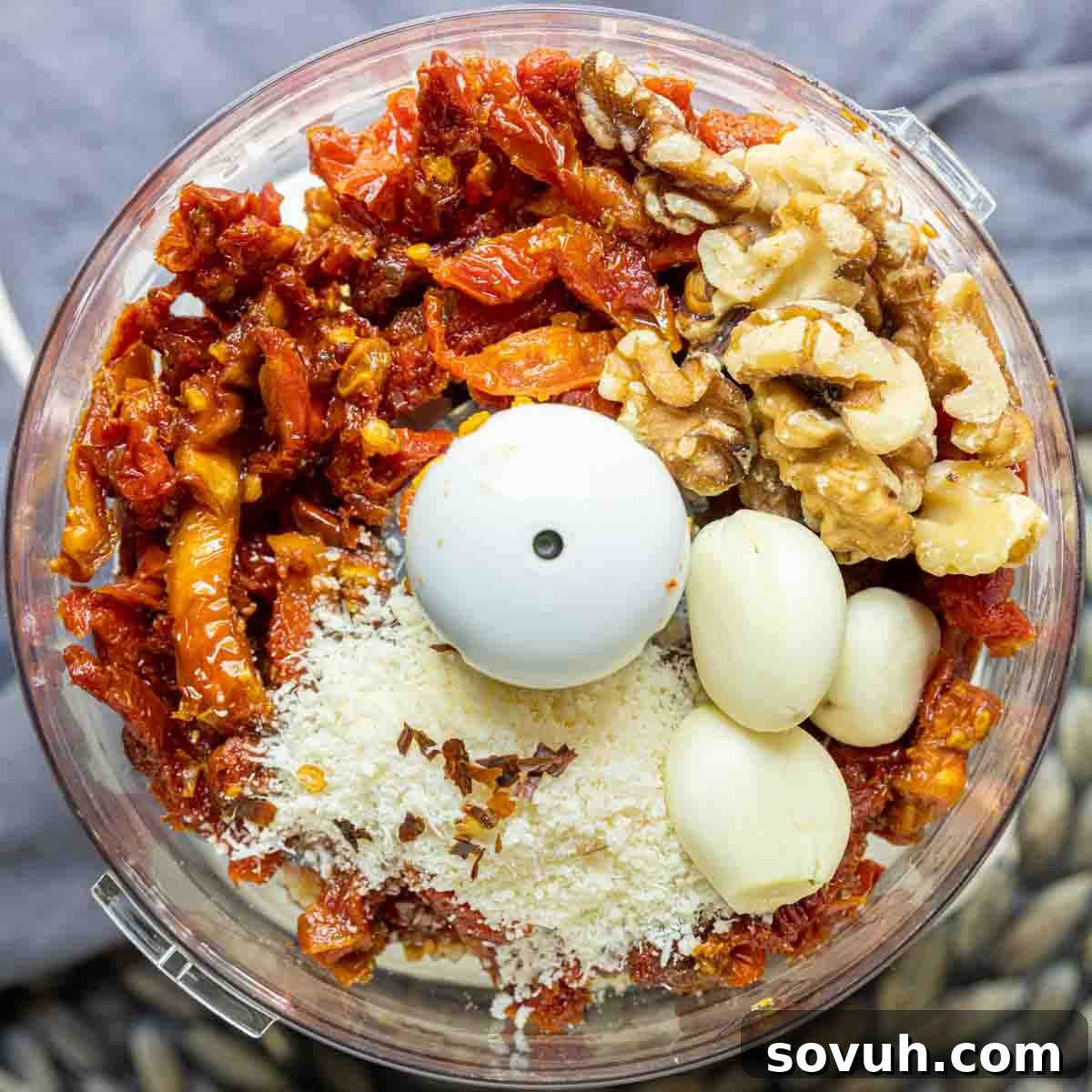 ingredients for Pesto Rosso in food processor