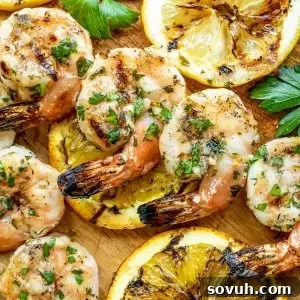 Quick and easy Citrus Marinated Grilled Shrimp skewers, ready for a delicious meal.