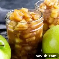 Two jars of apple pie filling on a table.