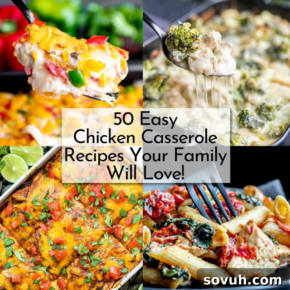 A collage of various delicious and easy chicken casserole recipes perfect for family dinners.